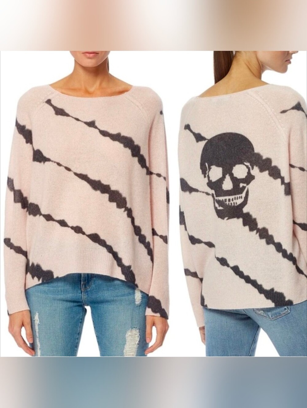 Skull Cashmere Pullover Sweater Tie Dye Pink/Gray size medium
